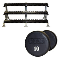 Troy VTX (5-75 lb) Urethane Dumbbell Set w/ Rack
