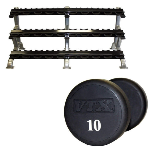 Troy VTX (5-75 lb) Urethane Dumbbell Set w/ Rack