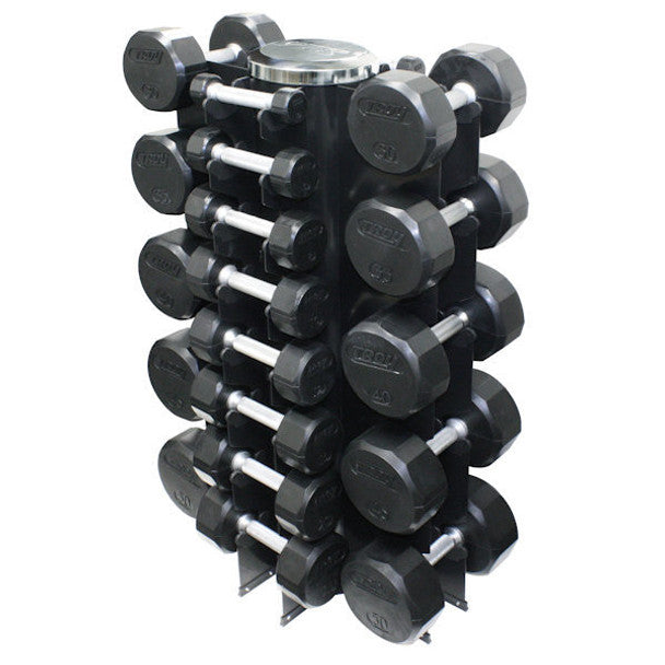 Troy (3-50 lb) Rubber Dumbbell Set & Rack